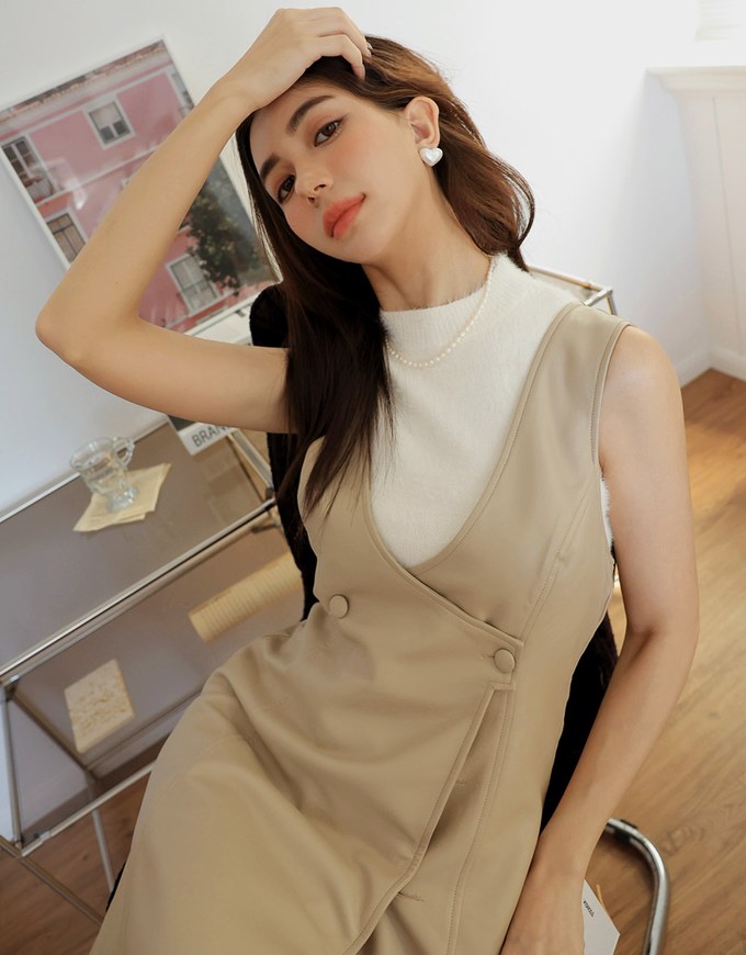 Buttoned Vest Mini Faux Leather Dress