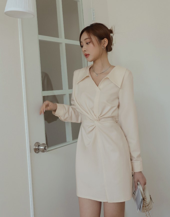 Elegant Open Collar Twisted Mini Dress