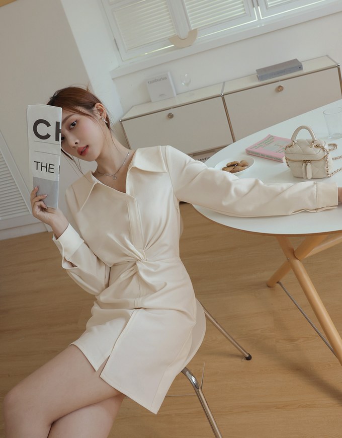 Elegant Open Collar Twisted Mini Dress