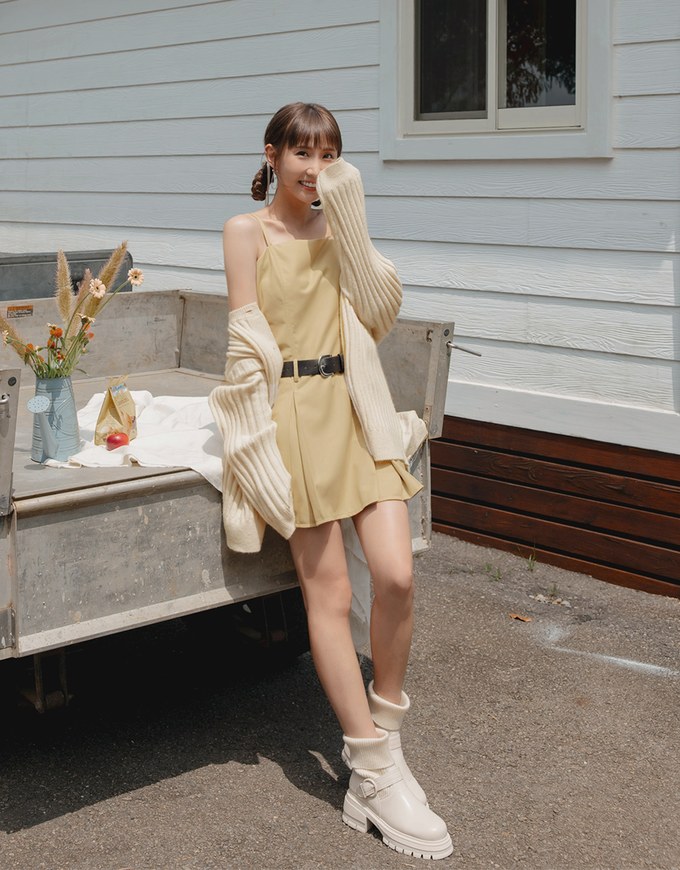 【MEIGO's Design】Thin Strap Pleated Mini Dress (With Belt)