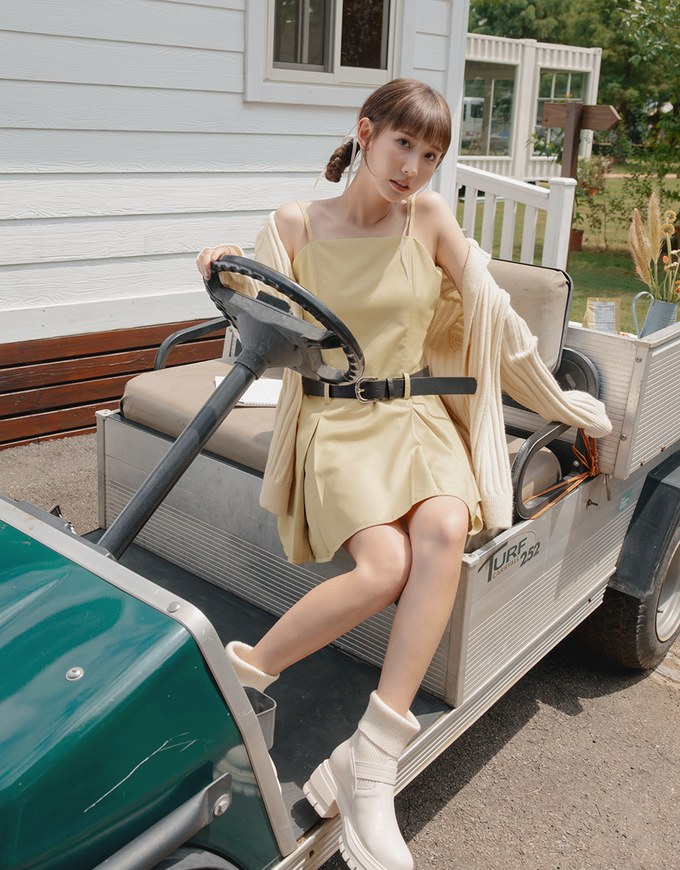 【MEIGO's Design】Thin Strap Pleated Mini Dress (With Belt)
