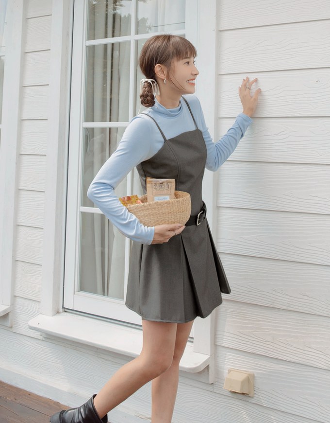 【MEIGO's Design】Thin Strap Pleated Mini Dress (With Belt)