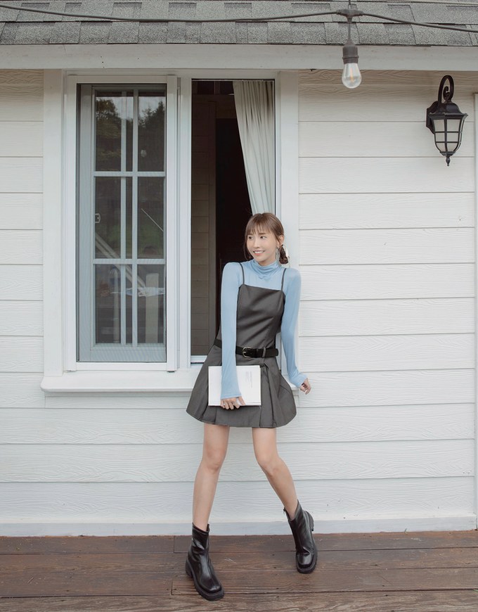 【MEIGO's Design】Thin Strap Pleated Mini Dress (With Belt)