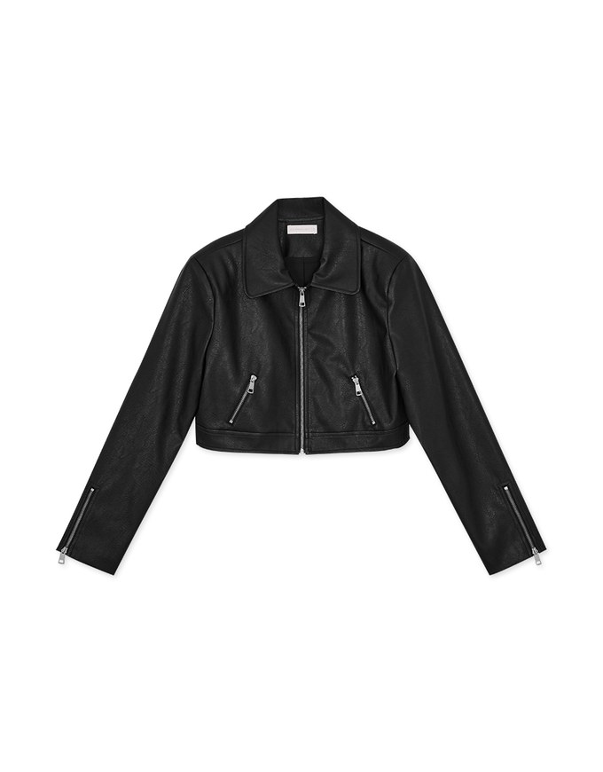 Edgy Chic Faux Leather Zipper Blazer Jacket
