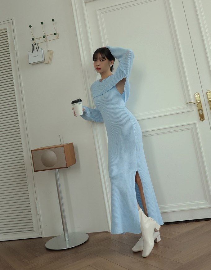 Two Piece Knit Bodycon Maxi Dress