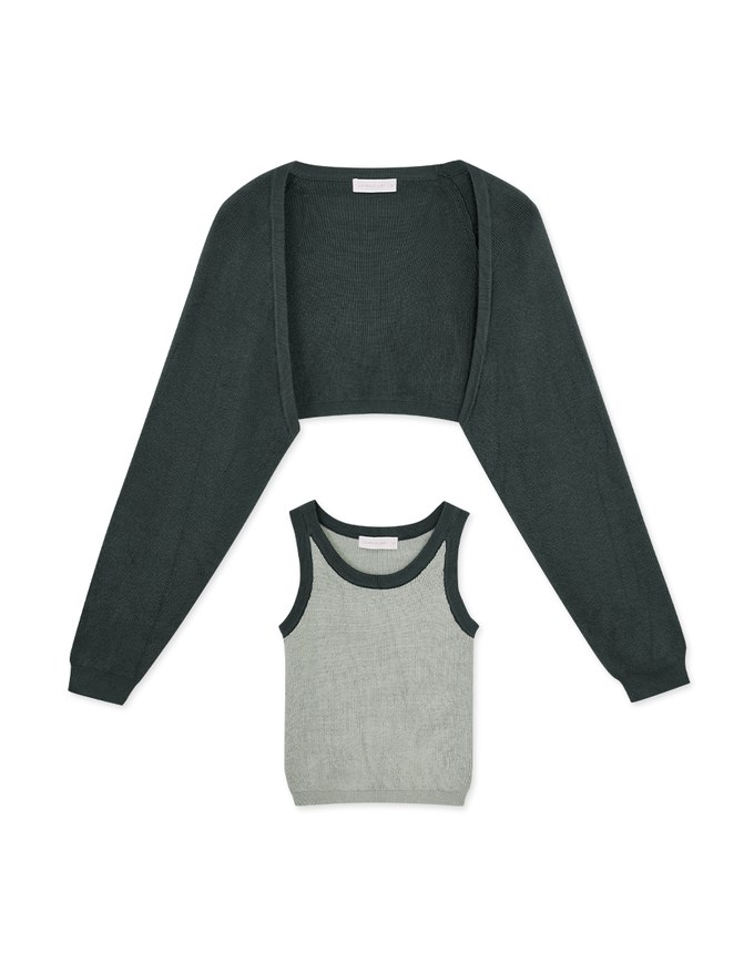 Two Piece Contrast Knit Cardigan Set
