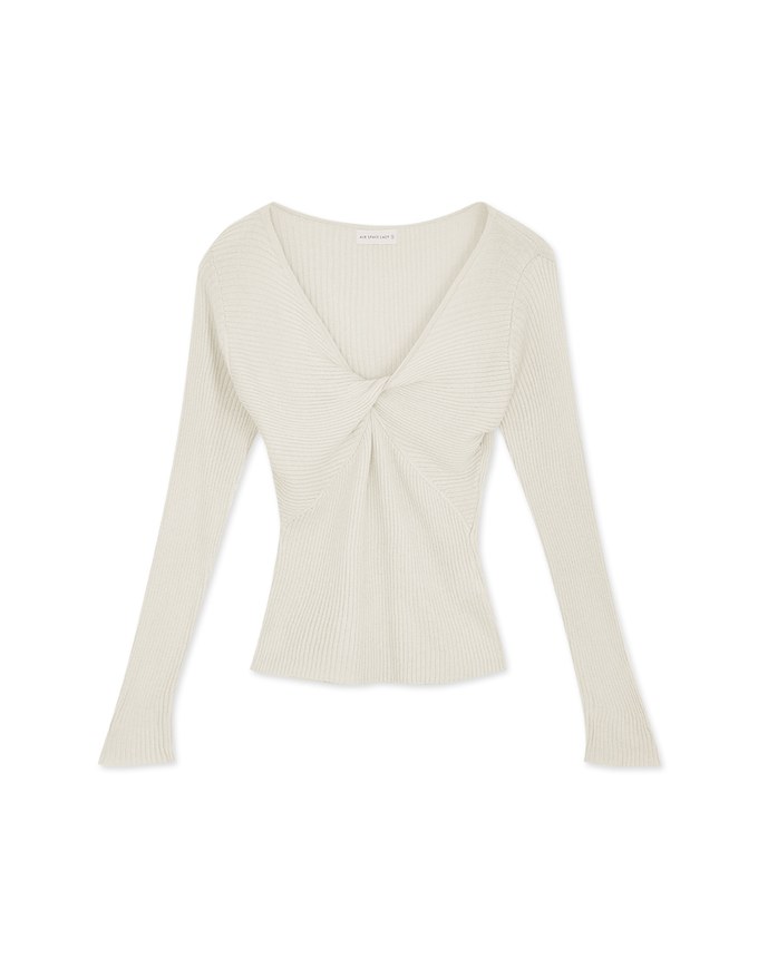V Neck Twisted Cashmere Knit Top