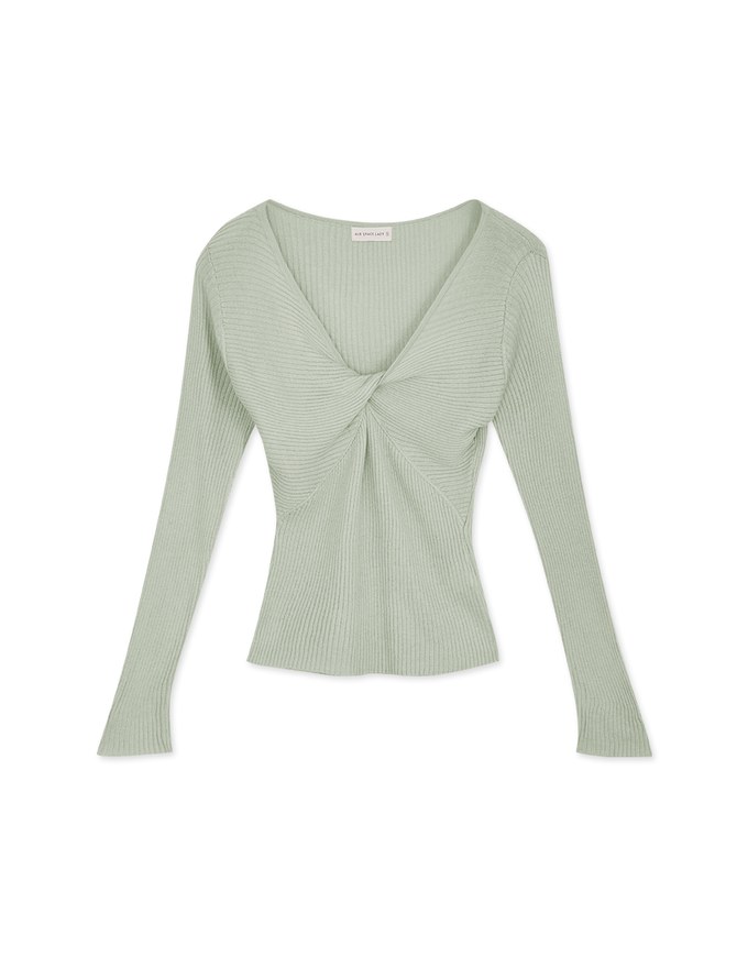 V Neck Twisted Cashmere Knit Top