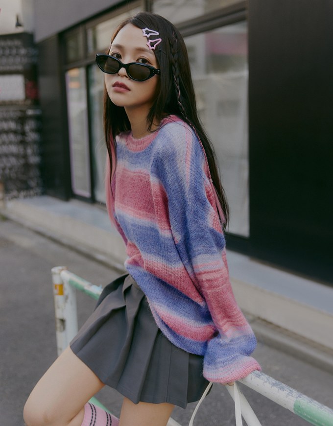 【SHIUAN'S DESIGN】Colorful Two Tone Loose Knit Top