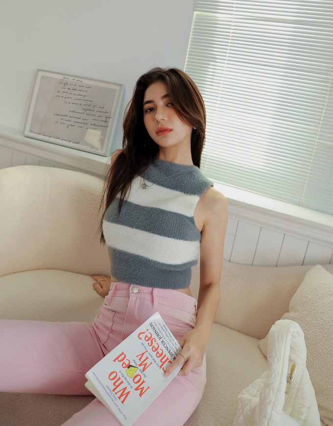 Thick Striped Fleece Knit Tank Top