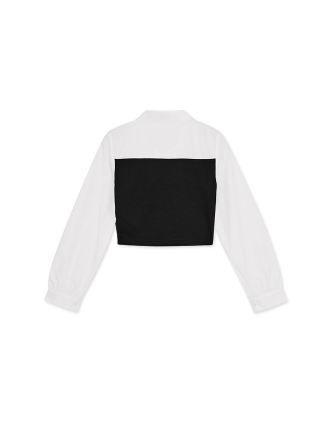 Lapel Collar Splice Long Sleeved Top