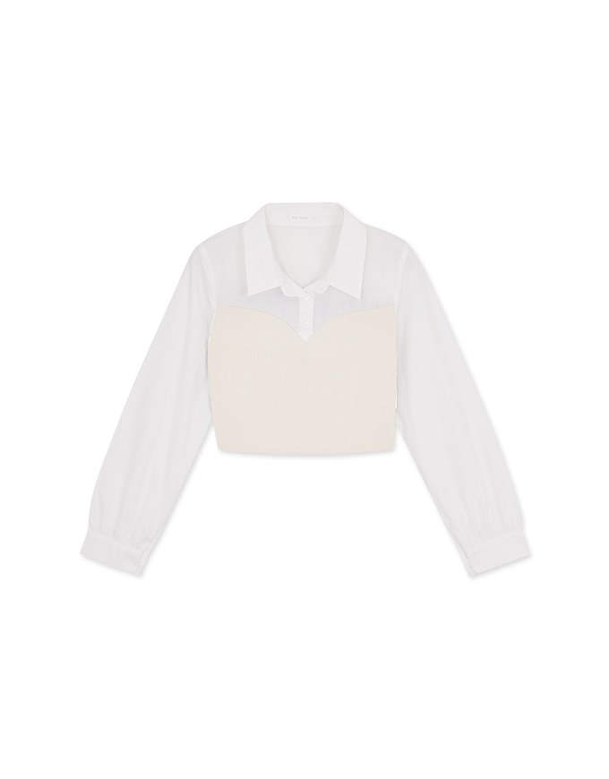 Lapel Collar Splice Long Sleeved Top