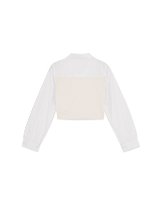 Lapel Collar Splice Long Sleeved Top