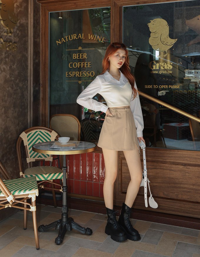 Lapel Collar Splice Long Sleeved Top