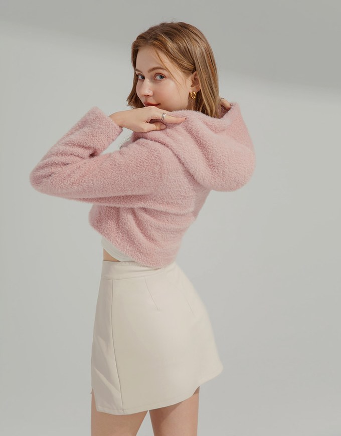Casual Faux Leather Zipper Slit Mini Skirt