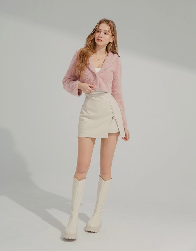 Casual Faux Leather Zipper Slit Mini Skirt