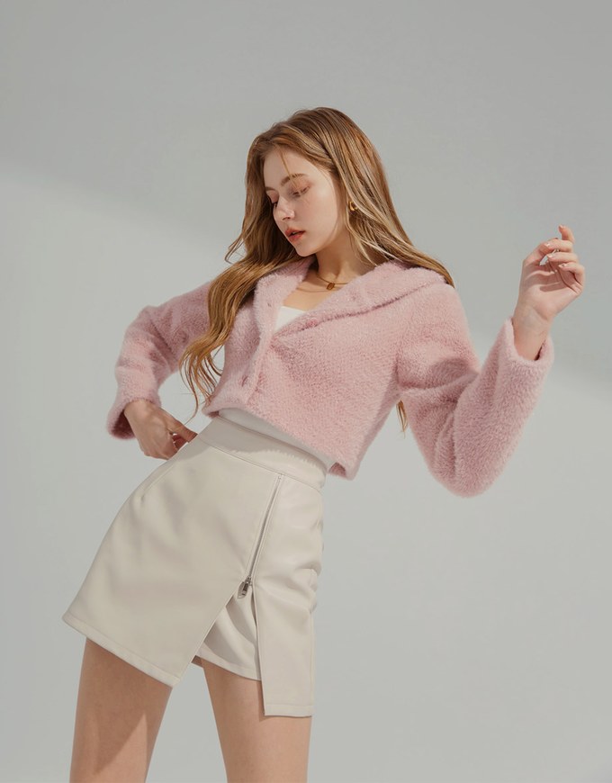 Casual Faux Leather Zipper Slit Mini Skirt