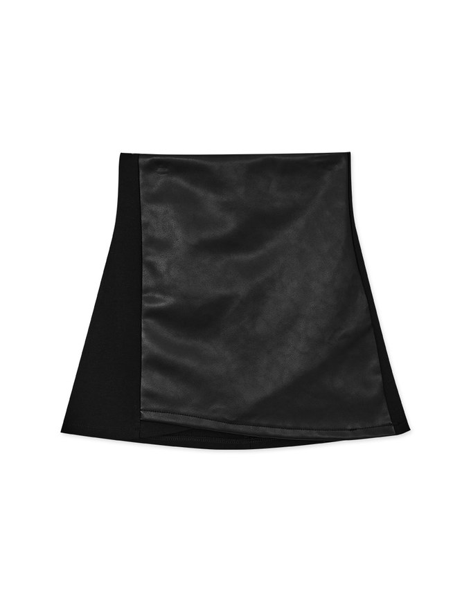 Mixed Material Splice Faux Leather Skirts