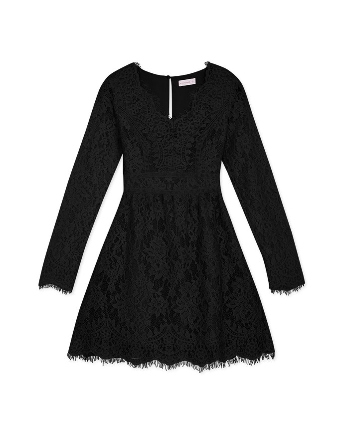 V-Neck Lace Translucent Mini Dress