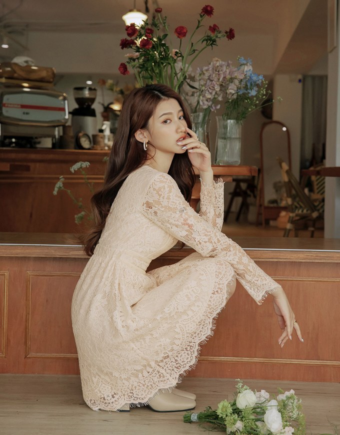 V-Neck Lace Translucent Mini Dress