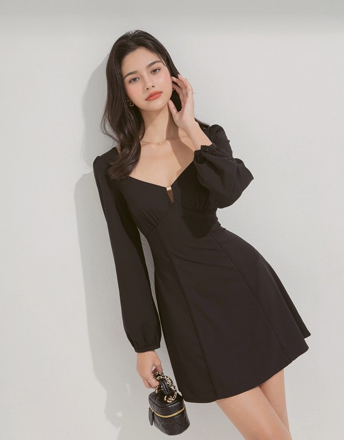 Hollow Heart Neck Mini Dress