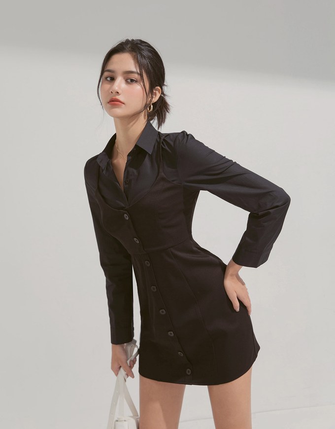 Fake Two-Piece Shirt Mini Dress
