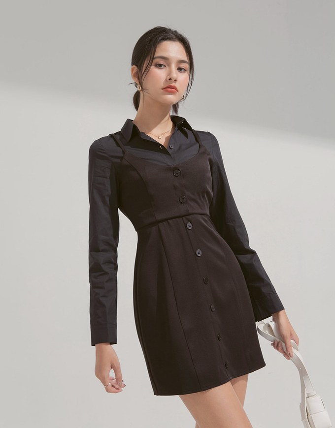 Fake Two-Piece Shirt Mini Dress