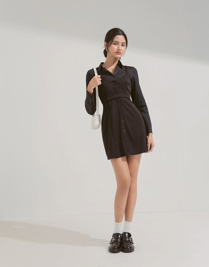 Fake Two-Piece Shirt Mini Dress