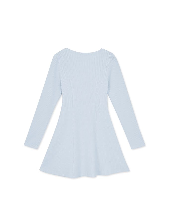 V-neck Button Down Fit and Flare Mini Knit Dress