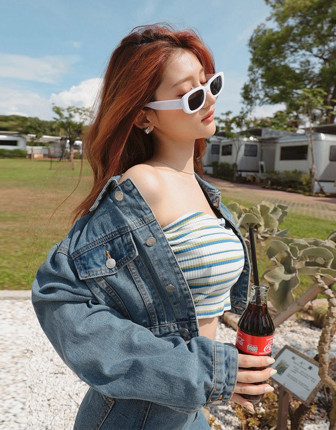Sleek Denim Jeans Cropped Top Blazer Jacket