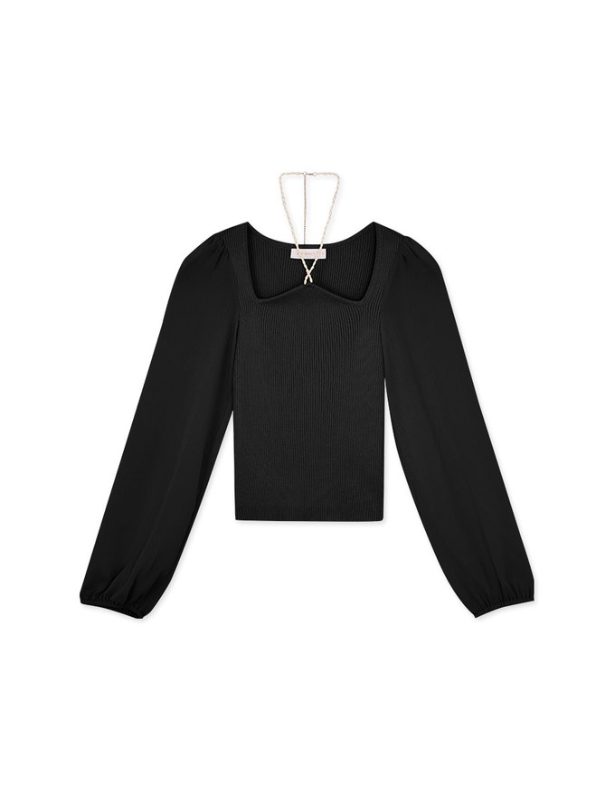 Pearl Chain Halter Neck Panel Knit Top