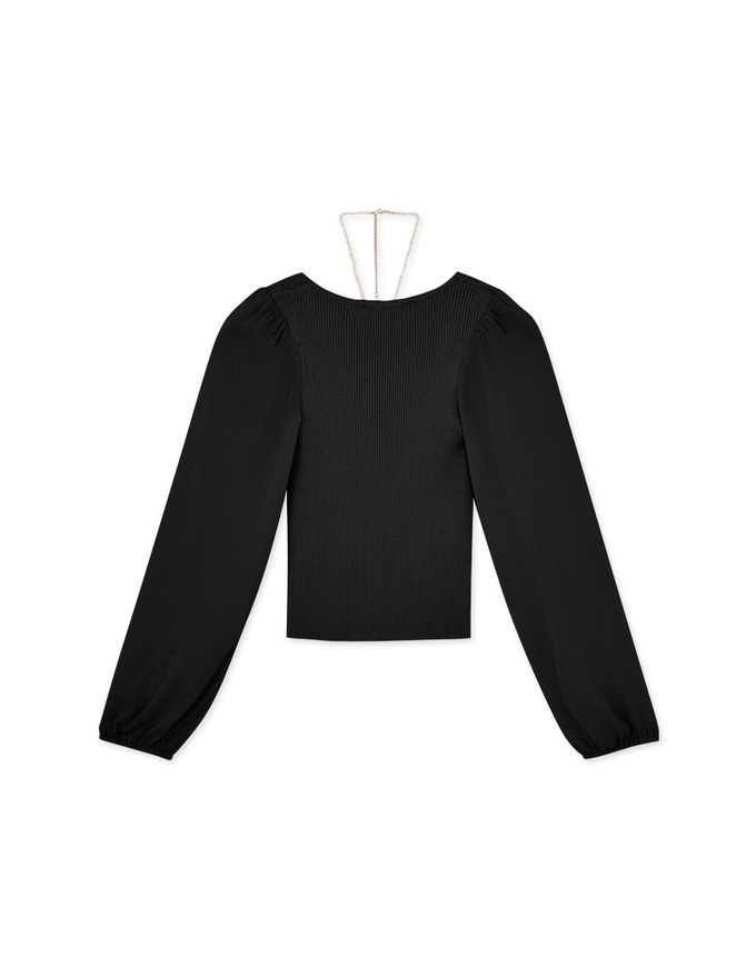 Pearl Chain Halter Neck Panel Knit Top