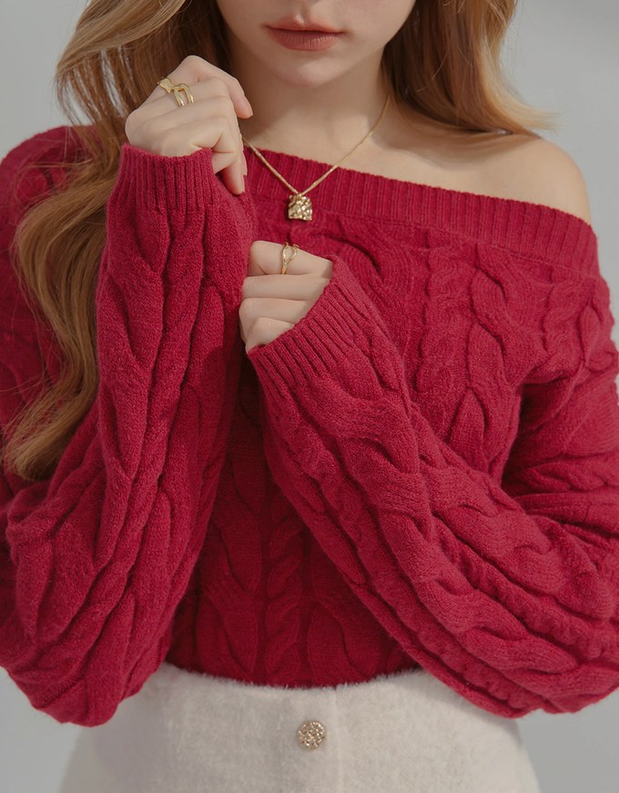 Off-Shoulder Twisted Knit Top