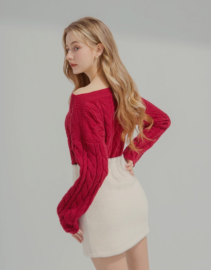 Off-Shoulder Twisted Knit Top