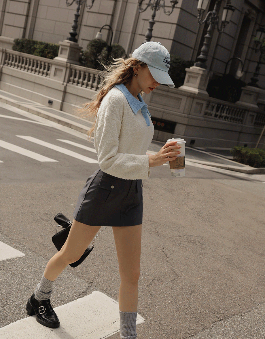 Contrast Lapel Knit Top