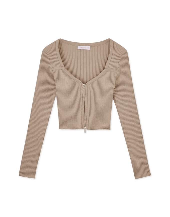 Double Zip Square Neck Knit Top