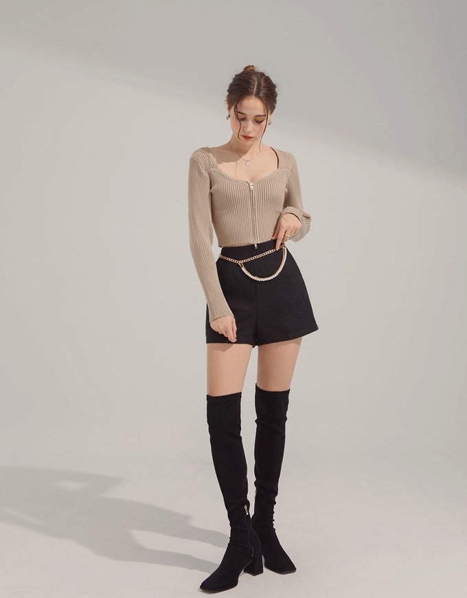 Double Zip Square Neck Knit Top