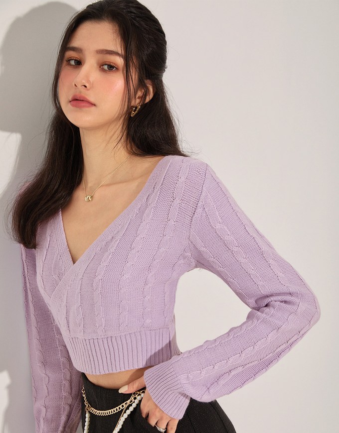 Intellectual Cross V-Neck Knit Top