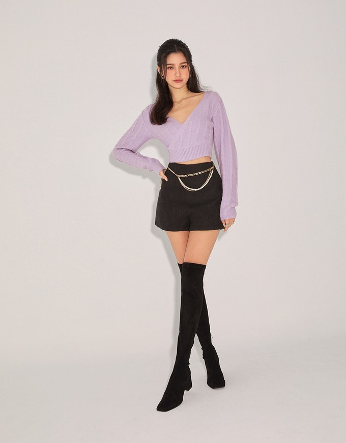 Intellectual Cross V-Neck Knit Top