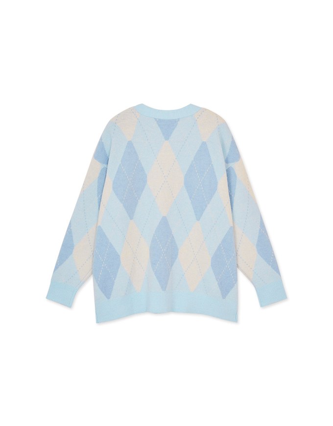 Vintage Preppy Style Argyle Oversized Knit Top Cardigan