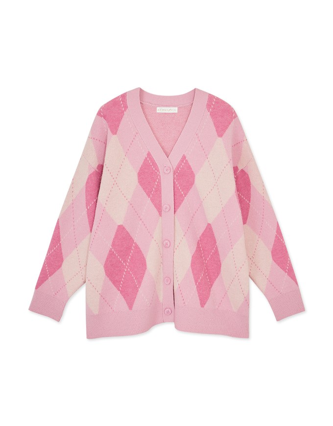 Vintage Preppy Style Argyle Oversized Knit Top Cardigan
