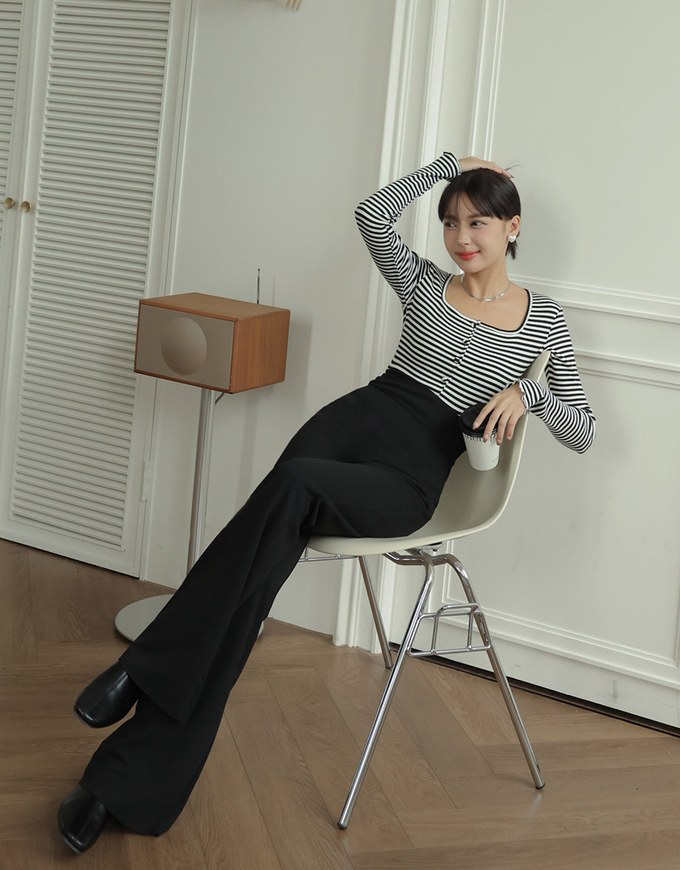 Striped Square Neck Top (With Shoulder Pads)
