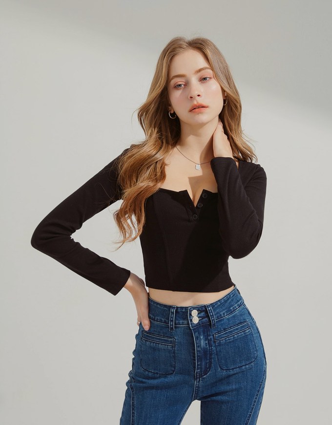 Plain Square Neck Knit Top