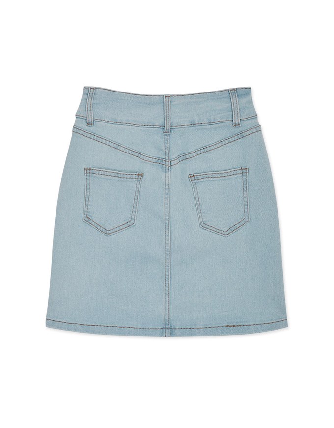 Side Double ButtonSlit Denim Jeans Skirt