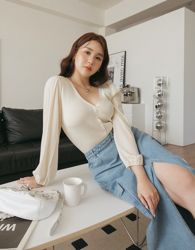Cargo Style Front Slit Denim Jeans Maxi Skirt