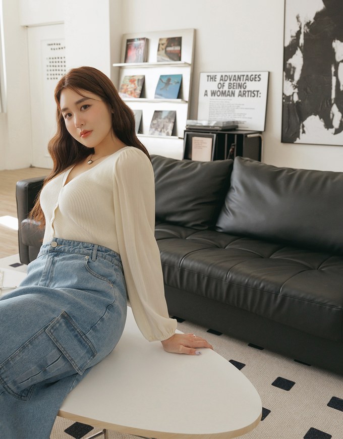 Cargo Style Front Slit Denim Jeans Maxi Skirt