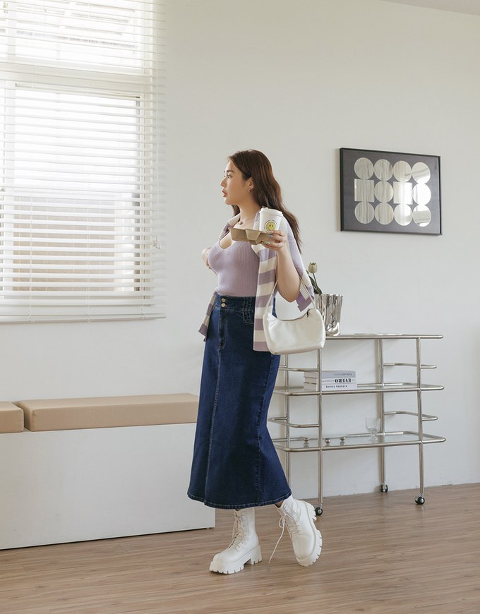 Mermaid Waistline Slit Denim Jeans Maxi Long Skirt