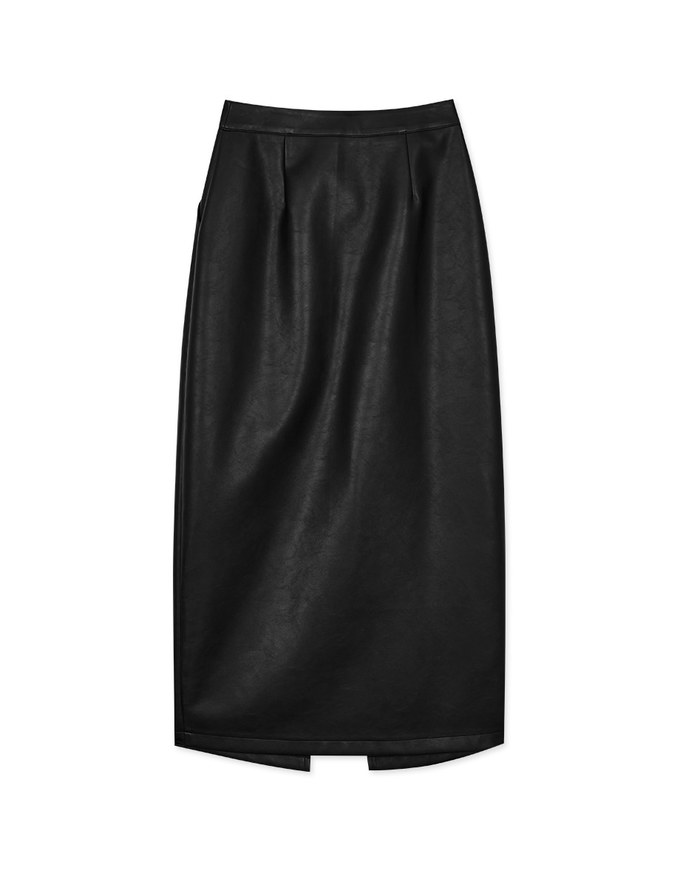 Front Slit Faux Leather Maxi Skirt