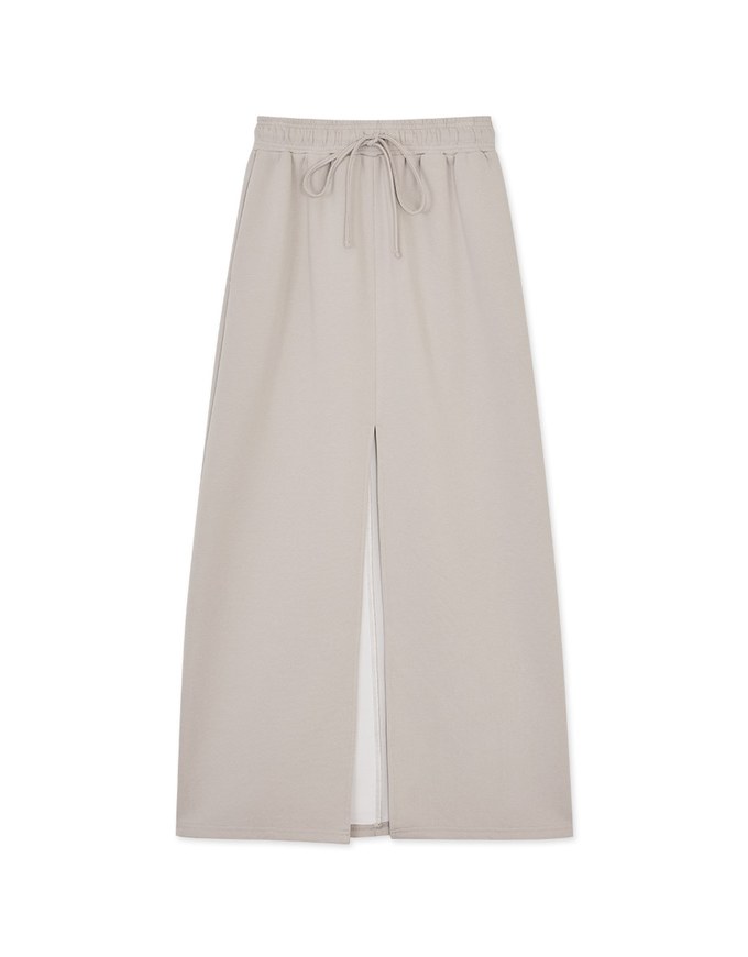 Cotton Drawstring Front Slit Maxi Skirt