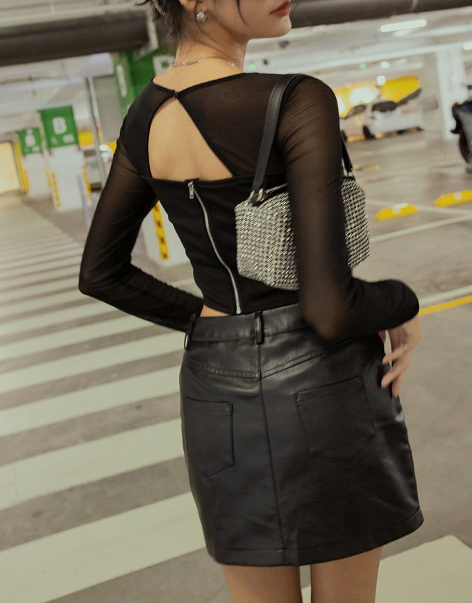 Stylish Bright Faux Leather Skirt
